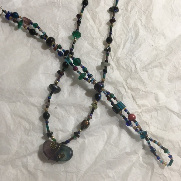 SOLD!-Handmade multicolored choker necklace with gemstone pendant and bracelet - Picture 2 of 3